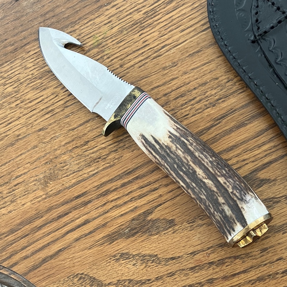 American hunter stainless Steel Hunting Knife with Bone Handle in Silver